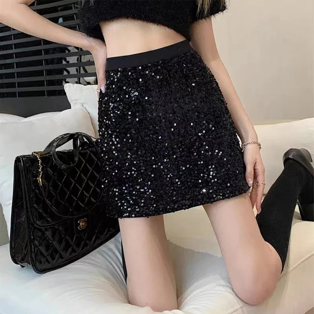 Chic Comfortable Sequin Short Skirt with Stretchy Fabric