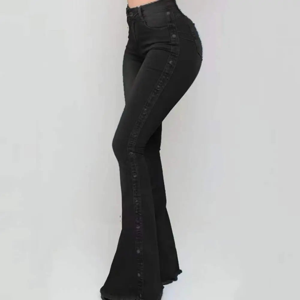 Stylish Flare Control Tummy Skin-Touch Skinny Flare Women Wide Leg Flare Denim Trousers Jeans