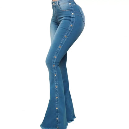 Stylish Flare Control Tummy Skin-Touch Skinny Flare Women Wide Leg Flare Denim Trousers Jeans