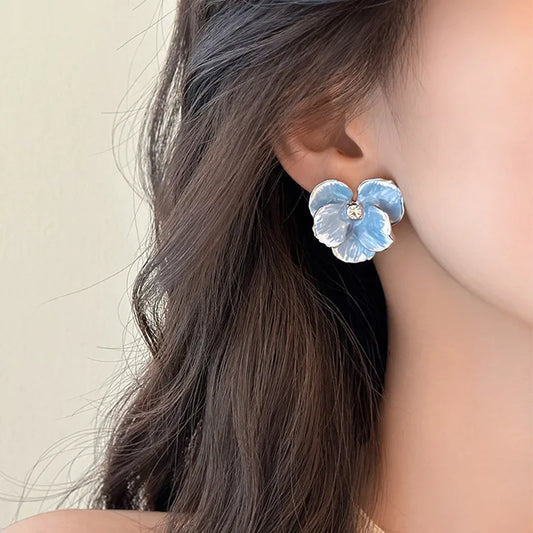 Autumn Light Luxury Elegant Blue Flower Sweet Metal Summer Earring