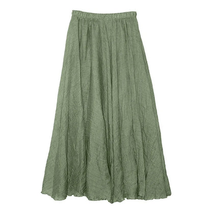 Elegant Women's Linen Boho Loose Fresh Nature Green Bohemian Style Swing Hem Holiday Wear Summer Skirt