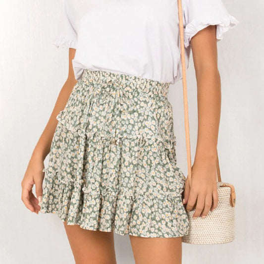 High Waisted Boho Skirt Fashion Layer Ruffles Pleated Peplum A Line Mini Bohemian Beach Summer Skirt