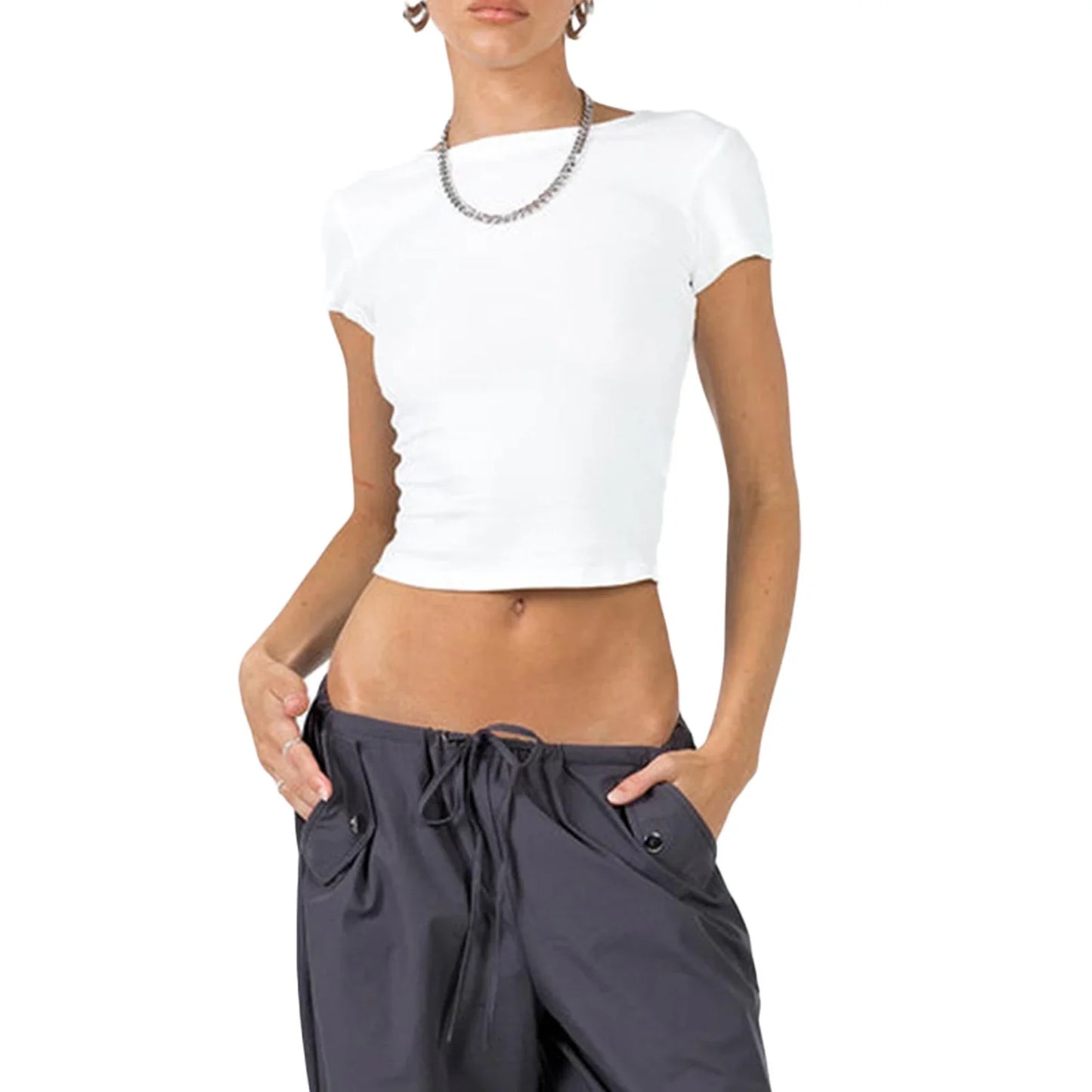 Summer Women's Color Slim Fit Short Sleeve Crop Top Streetwear Crop Top