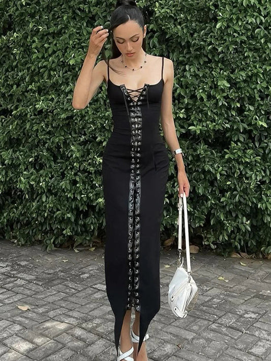 Suspender Stitching Women Maxi Up Club Maxi Lace Elegant Slim Dress Dress