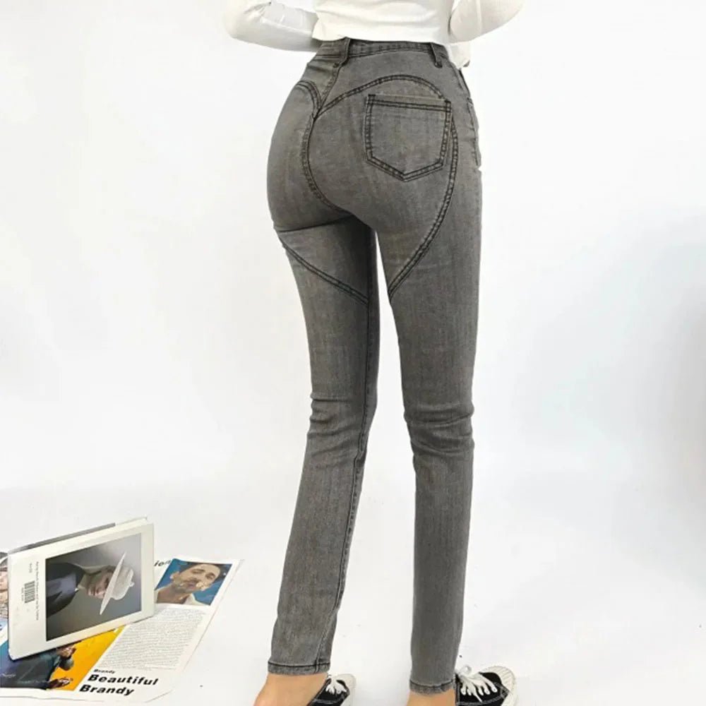 Temperament Fit Sexy Waisted Casual Cotton High Denim Slim Elegant Jeans