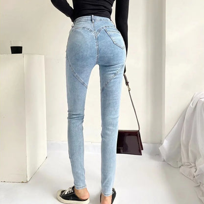 Temperament Fit Sexy Waisted Casual Cotton High Denim Slim Elegant Jeans