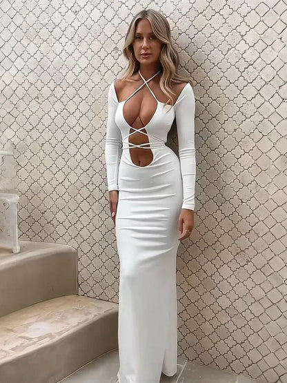 Party Slim Sexy Bodycon Maxi Up Lace Out Hollow Women Dress Dress