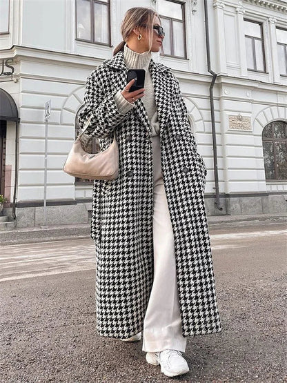 Fashion Street Winter Autumn Long Temperament New Houndstooth Slim Jacket