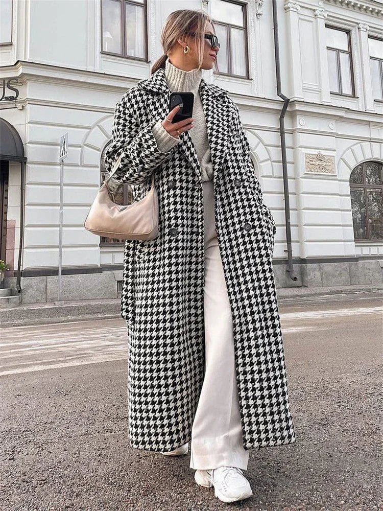 Fashion Street Winter Autumn Long Temperament New Houndstooth Slim Jacket