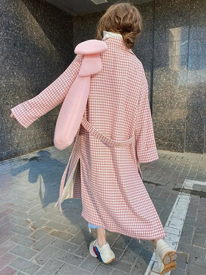 Fashion Street Winter Autumn Long Temperament New Houndstooth Slim Jacket