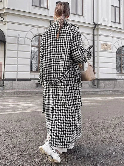 Fashion Street Winter Autumn Long Temperament New Houndstooth Slim Jacket