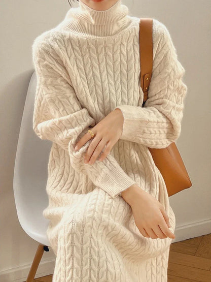 Long Pullover Sweater Long Maxi Women Sleeve Turtleneck Knitted Dress Dress