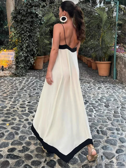 Loose V Women Sheer Maxi Sexy Neck Summer Backless Long Deep Dress Dress