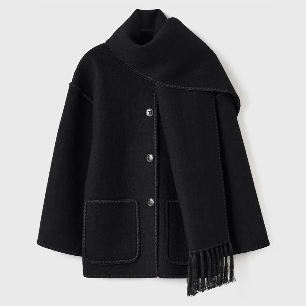 Street Autumn Tassel Long Sleeve Splice Elegant Warm Winter Pocket Jacket