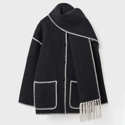 Street Autumn Tassel Long Sleeve Splice Elegant Warm Winter Pocket Jacket