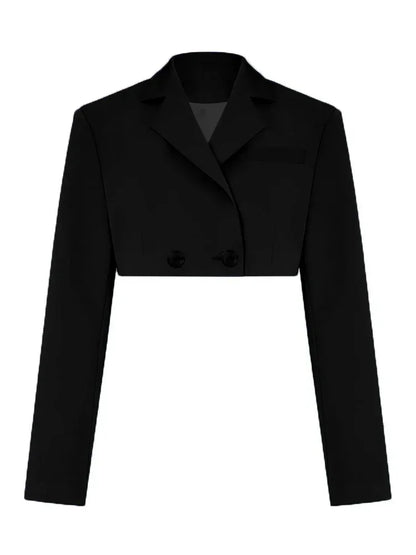 Casual Street Blazer New Cropped Matching Black Skirt Jacket