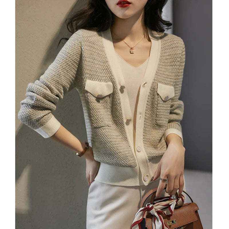 Temperament Small Fragrant Wind Cashmere Loose V-neck Thin Cardigan