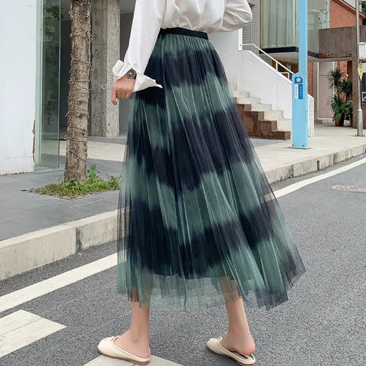 Boho Tie Dye Print Double-Sided Pleated Beach Skirt