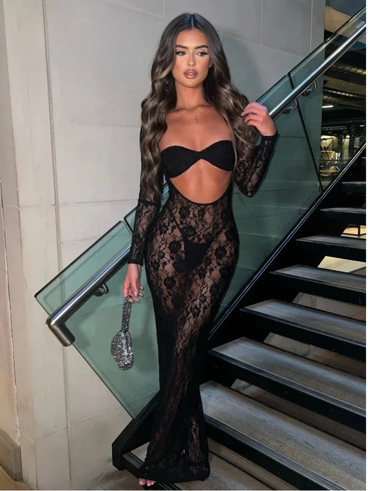 Sexy Lace Long Sleeve Slim Fit Summer Maxi Dress