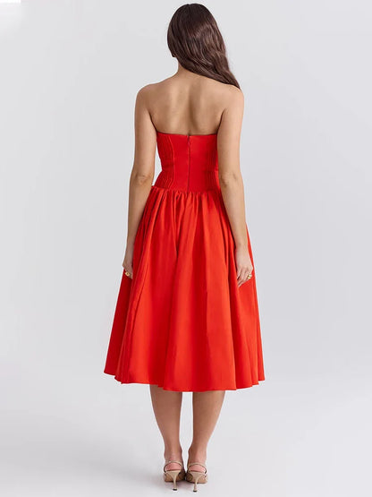 Summer High Elegance Shoulder Wrapped Chest Midi Dress