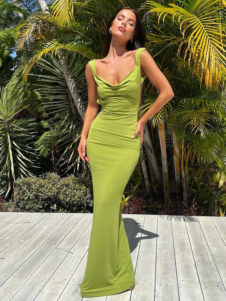 Sexy Sleeveless Backless Fit Long Camisole Maxi Dress