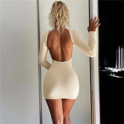 Backless Nightclub Party Slim Bodycon Autumn Winter Mini Dress