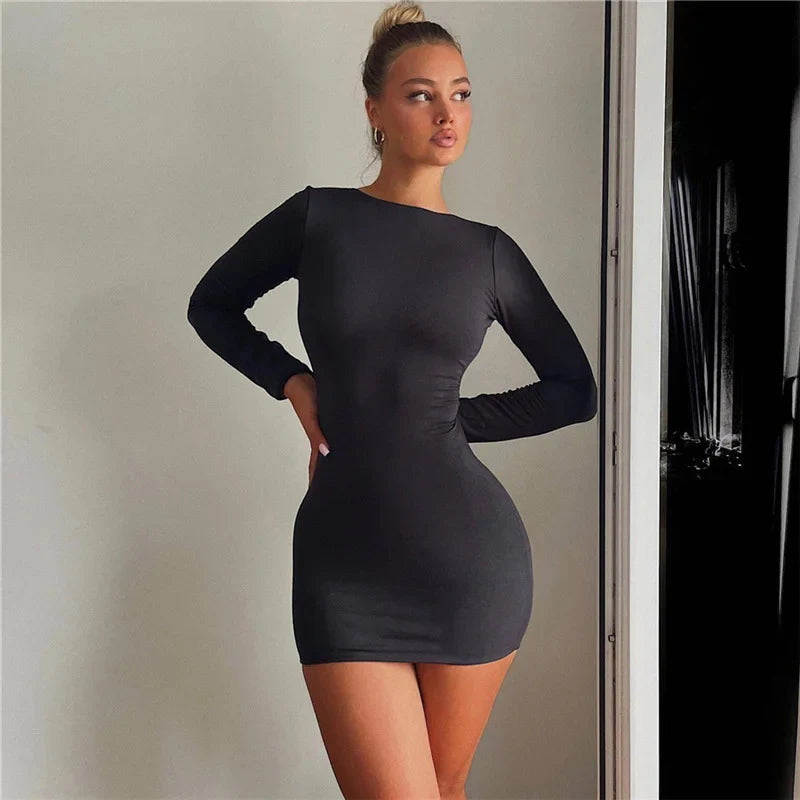 Backless Nightclub Party Slim Bodycon Autumn Winter Mini Dress