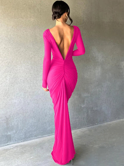 Deep V Neck Mermaid Slim Bodycon Nightclub Sexy Autumn Winter Long Maxi Dress