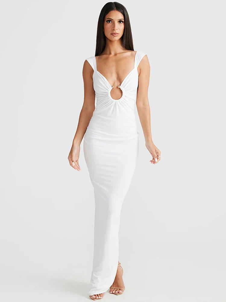 Elegant Long Spaghetti Strap Backless Slim Bodycon Spring Summer Maxi Dress