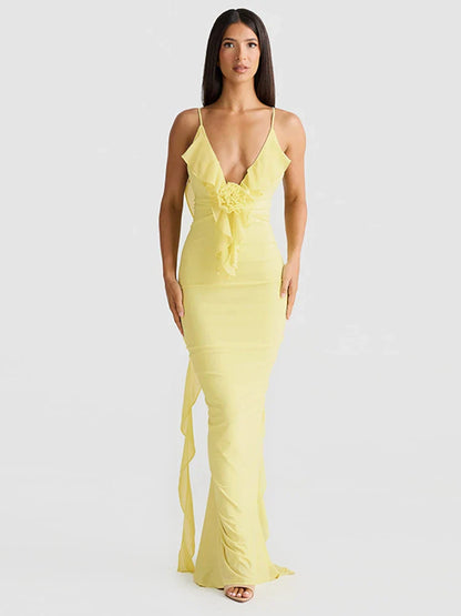 Elegant Long Mermaid Spaghetti Strap Backless V Neck Spring Summer Maxi Dress