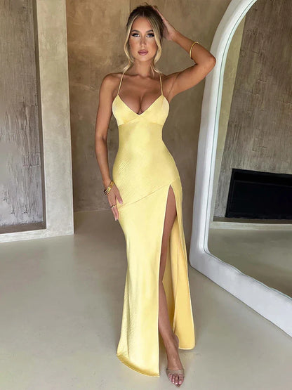 Elegant Long Bodycon Spaghetti Strap Split Nightclub Sexy Spring Summer Maxi Dress