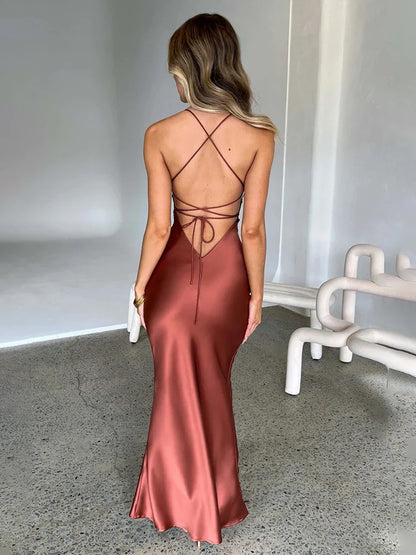 Elegant Long Bodycon Spaghetti Strap Backless Sexy Spring Summer Maxi Dress