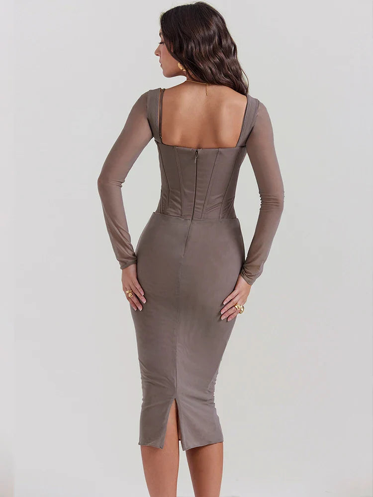 Elegant Long Slim Bodycon Autumn Winter Backless Nightclub Sexy Midi Dress