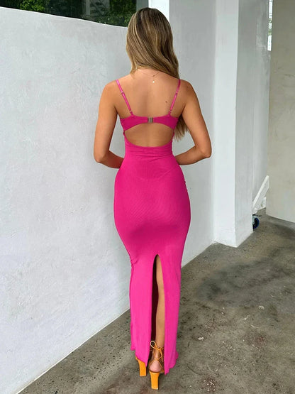 Elegant Long Bodycon Spaghetti Strap Spring Summer Backless Sexy Midi Dress