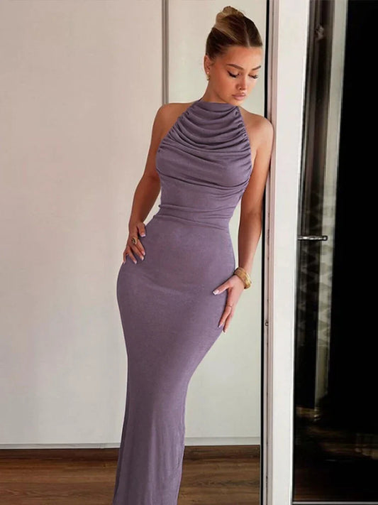 Elegant Off Shoulder Long Halter Bodycon Backless Sexy Party Maxi Dress