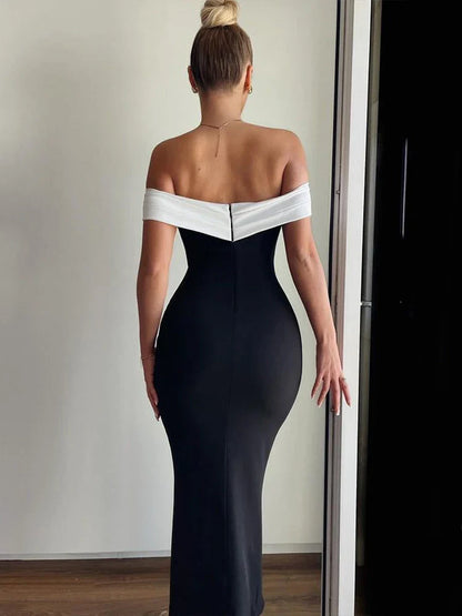 Elegant Off Shoulder Long Slim Bodycon Spring Summer Backless Nightclub Midi Dress