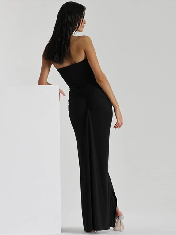 Elegant Pleated Long Strapless Backless Nightclub Sexy Summer Maxi Dress