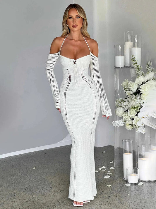 Knitting Slim Bodycon Long Backless Sexy Party Maxi Dress