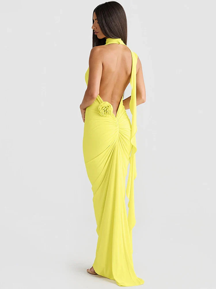 Mermaid Slim Bodycon Long Halter Backless Nightclub Sexy Summer Maxi Dress