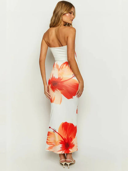 Print Slim Bodycon Long Backless Nightclub Sexy Spring Summer Maxi Dress