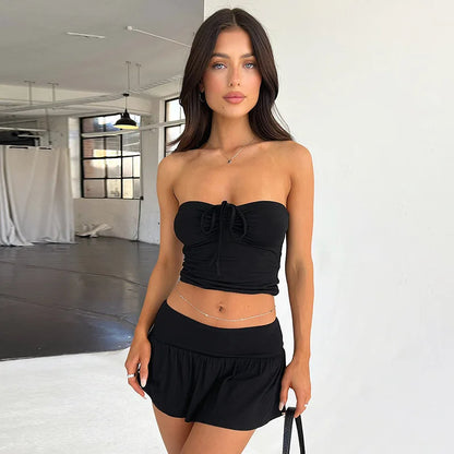 Sexy Party Crop Top A-line Skirts Spring Summer 2 Piece Dress