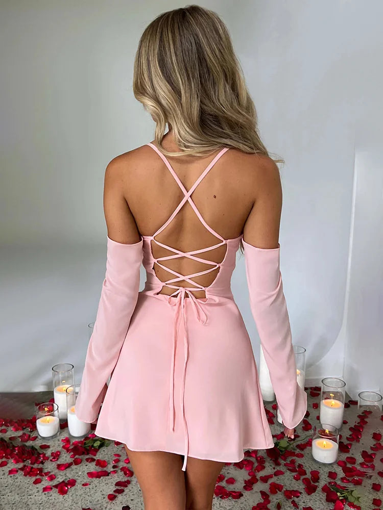 Slim Bodycon Bandage Spaghetti Strap Spring Summer Backless Nightclub Party Mini Dress