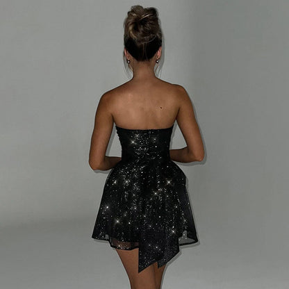 Sparkle Glitter Bandage A-line Summer Backless Nightclub Sexy Party Mini Dress