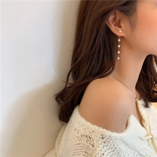 Simulation Pearl Long Female Moon Star Flower Rhinestone Wedding Pendant Fashion Korean Trend Earring