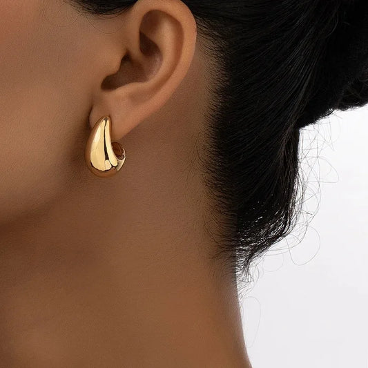 Vintage Chunky Dome Drop Golden Color Personality Glossy Teardrop Gift Trendy Earring