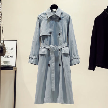 UK Fashion Fall Casual Double Breasted Simple Classic Long Trench Chic Female Windbreaker Coat