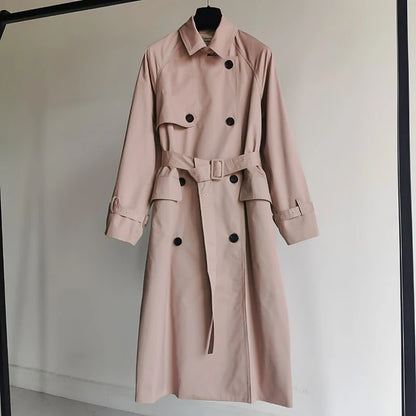 UK Fashion Fall Casual Double Breasted Simple Classic Long Trench Chic Female Windbreaker Coat