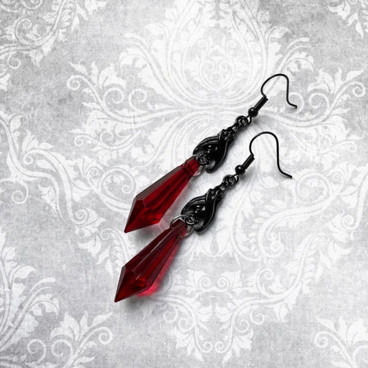 Luxury Elegant Woman Vintage Valentine's Dangle Halloween Red Gothic Black Earring