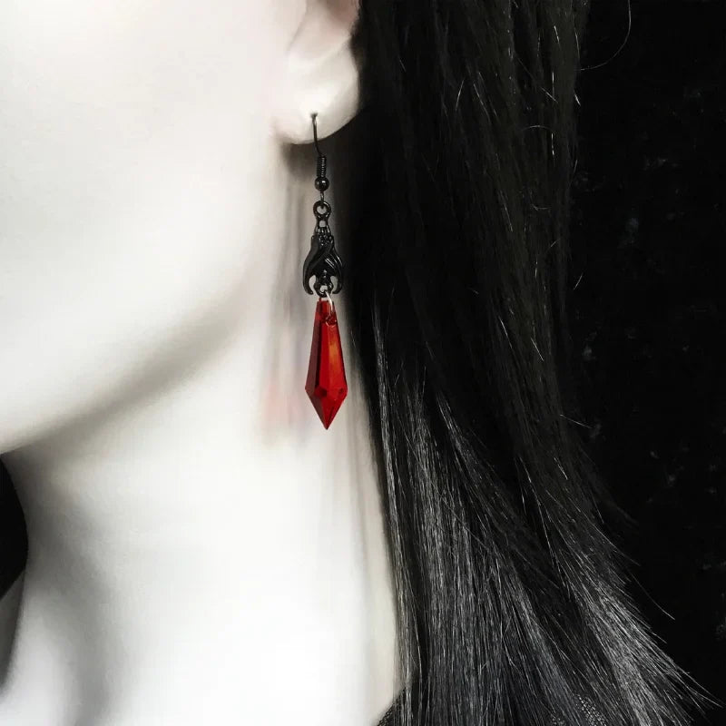 Luxury Elegant Woman Vintage Valentine's Dangle Halloween Red Gothic Black Earring