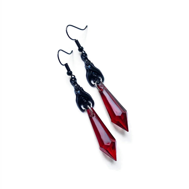 Luxury Elegant Woman Vintage Valentine's Dangle Halloween Red Gothic Black Earring